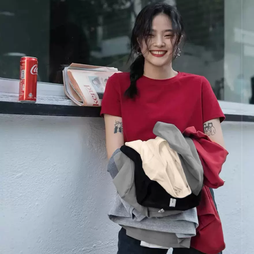 夏季简约显瘦短袖女韩系正肩圆领纯色小飞袖休闲t恤上衣通勤百搭