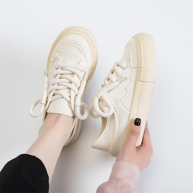 Yuanbo 2023 primavera y verano nuevos zapatos de lona transpirables mujeres estudiantes rosa rojo paso-en dos vías zapatos blancos femeninos top bajo