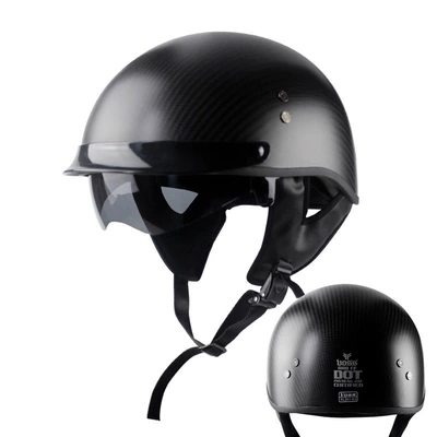 Voss Carbon Fiber Helmet Motorcycle Retro Half Helmet Prince Helmet with Inner Mirror Safety Helmet for Men and Women All Seasons Fashion (Motosiklet kaskı (dəbilqə)) - matt-black-carbon-fiber-l