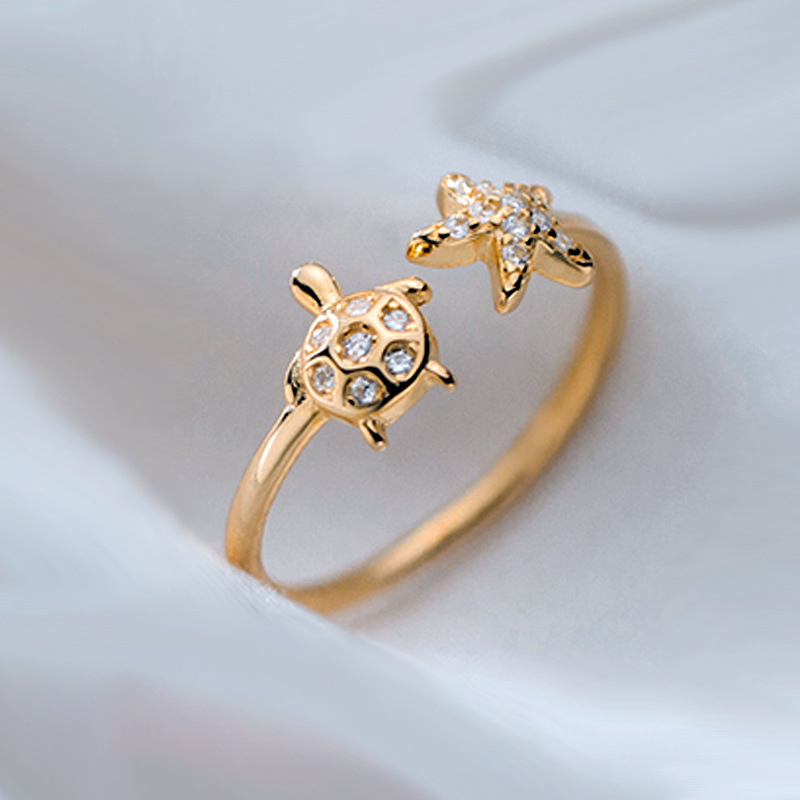 7g Weight Zircon Inlay Material Open Rings Classification Cute Tortoise Star Copper Inlay Zircon Silver Plated Open Rings