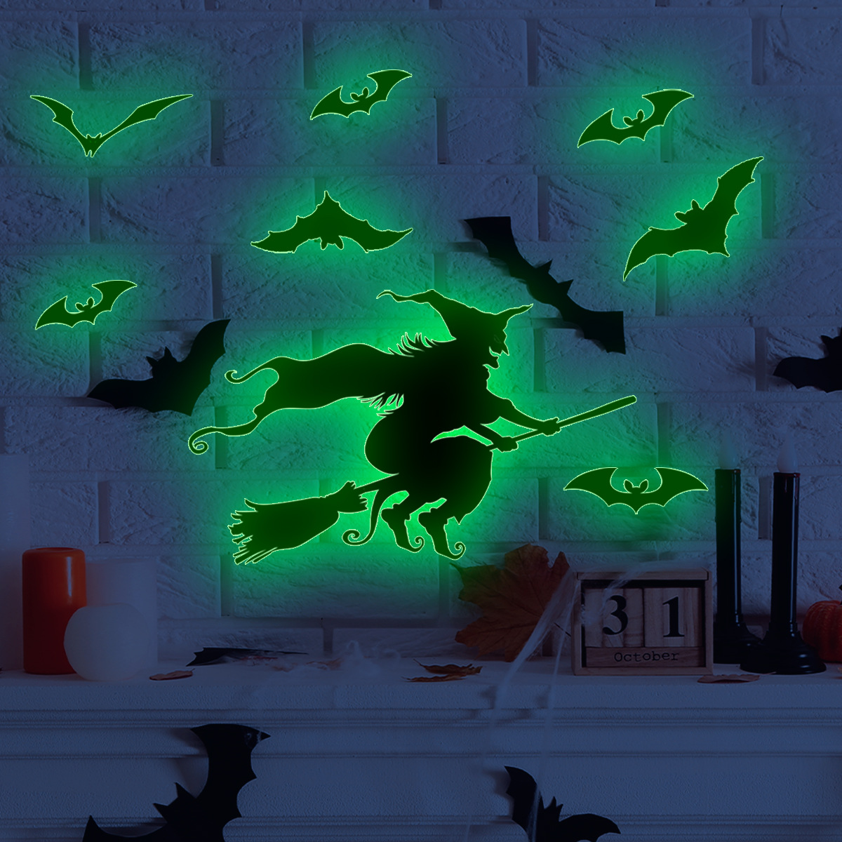 Halloween Glow In The Dark Wall Stickers Wizard Pumpkin Skull_voghion.com