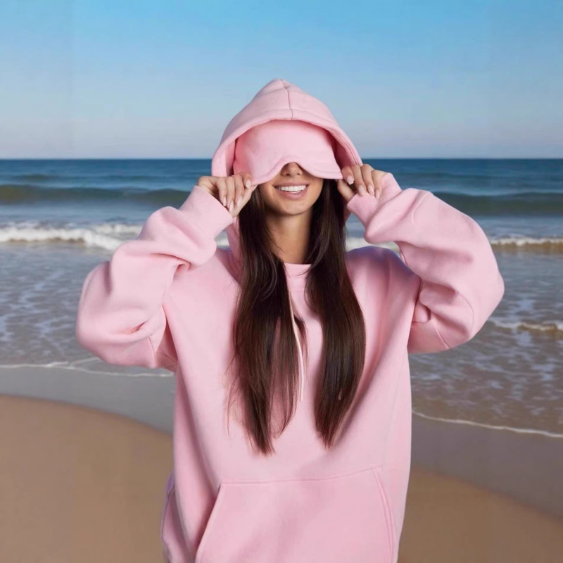 Wearable Hoodie with Built-In Eye Mask, Flight Mode Travel Couple Hoodie with Eight Pockets