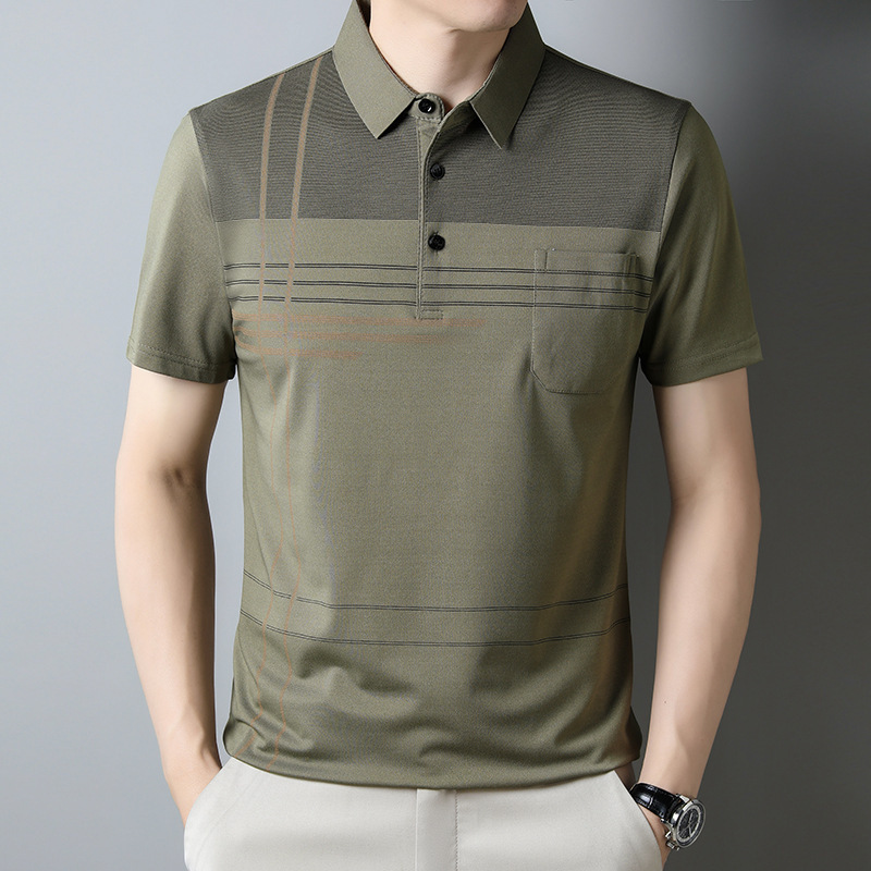 2025 新しい夏中年半袖メンズ tシャツお父さん夏服リアルポケット服通気性ポロシャツ紳士服|undefined