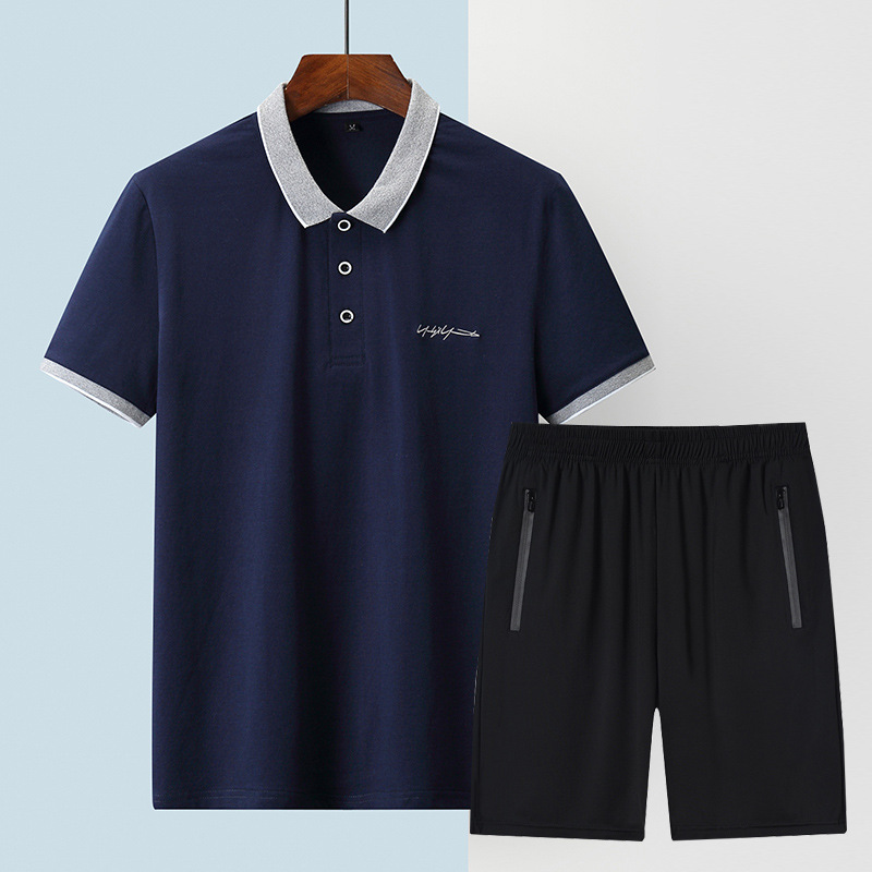 Camisas polo para hombres, pantalones casuales de hielo de manga corta, pantalones cortos de hielo de verano, set deportivo de hielo de hombre, solapa