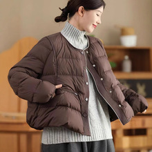 轻薄短款简约羽绒服女2025冬季新款时尚圆领宽松白鸭绒保暖外套潮