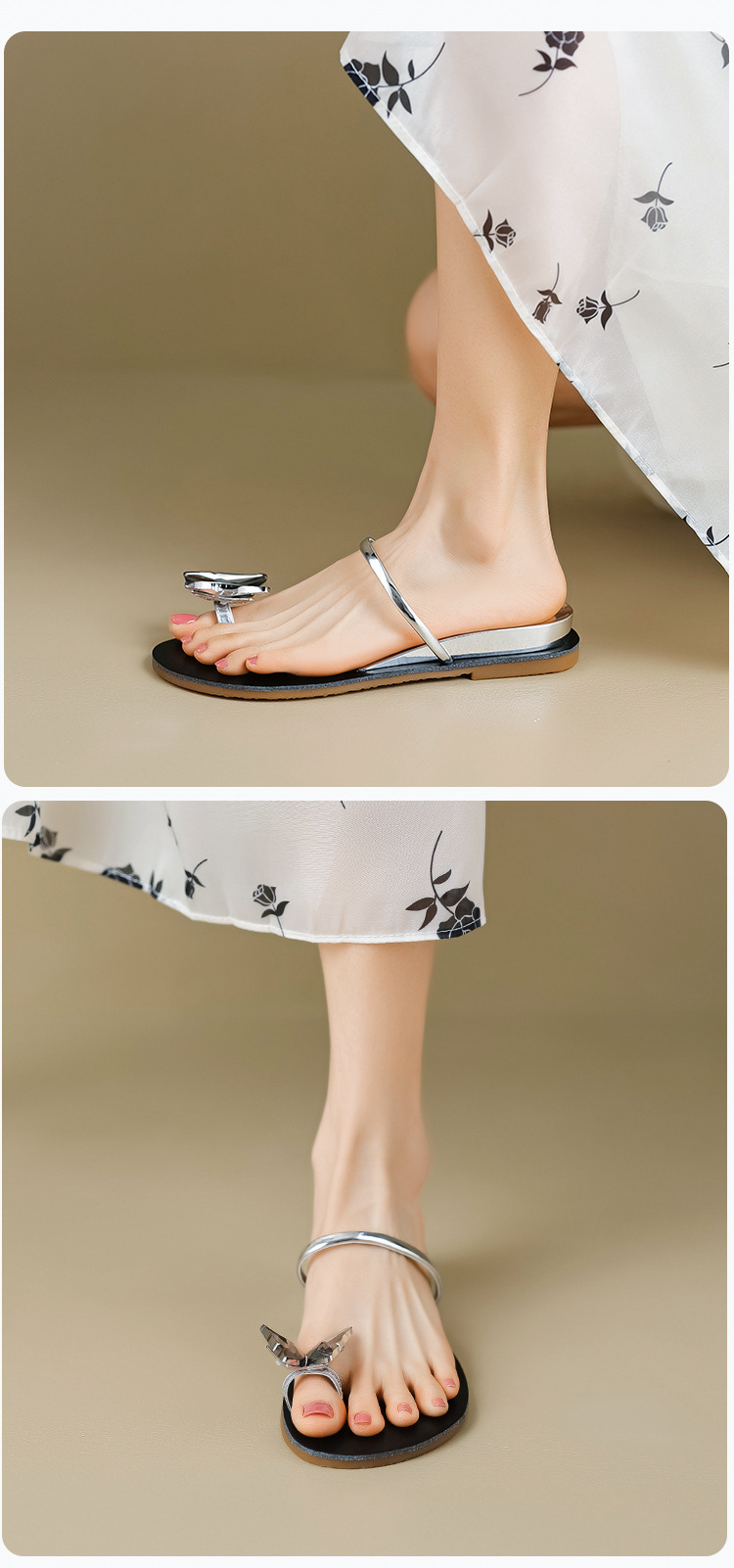 Open Toe Sandals For Women Summer New Fashion Butterfly Rhinestone One Line Flat Slippers With Clip Large Size_voghion.com