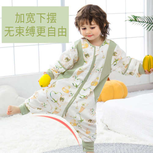 Thin children's bamboo fiber split-leg sleeping bag, baby crawling suit, bamboo cotton gauze baby antibacterial pajamas, Category A jumpsuit