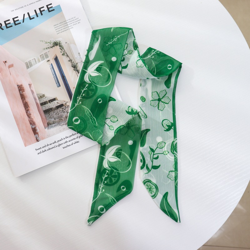 Verano delgada estrecha larga bufanda de seda Cinturón Verde banda de pelo cinta corbata bolsa accesorios de gasa decorativa trenzada corbata de pelo