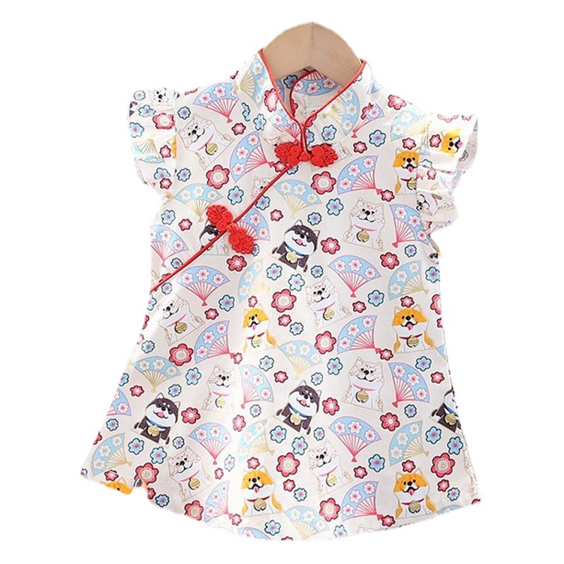 Girls' Qipao Chinese Style Hanfu Summer 2026 New Model Children's Full Moon Outfit Festival Baby Short-Sleeve Dress