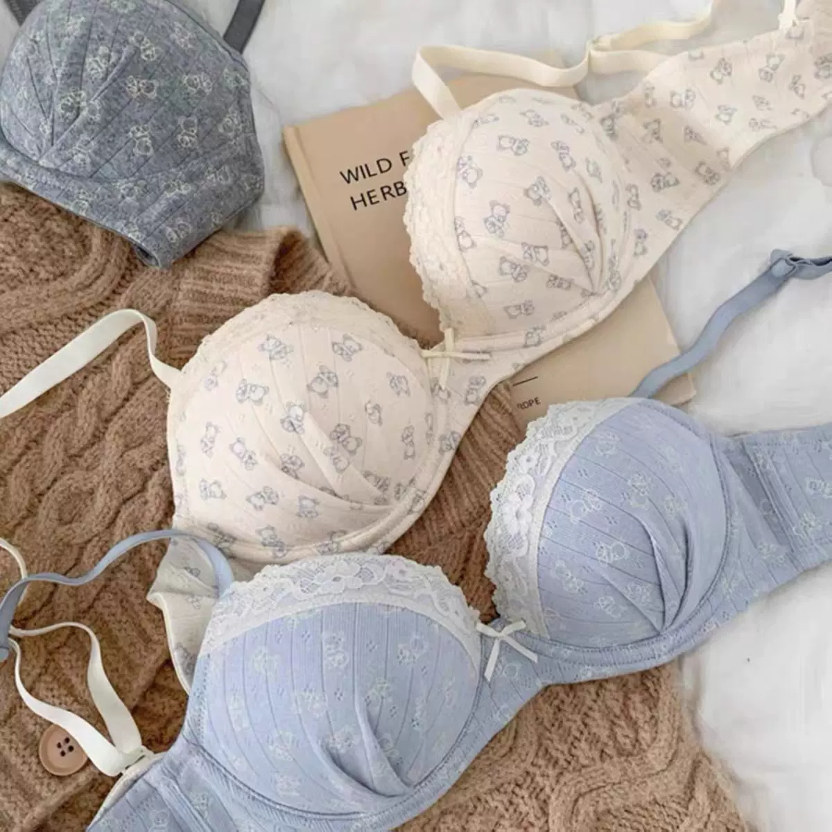 甜美纯欲内衣女小胸聚拢显大无痕无钢圈上托防下垂收副乳文胸套装