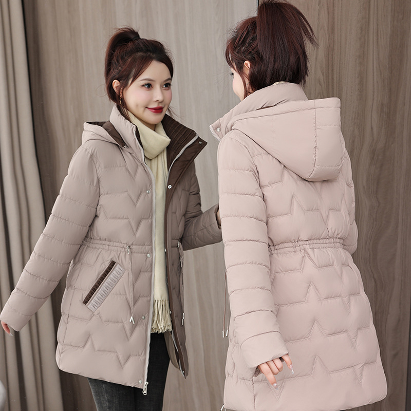Cauchy plumón mujer invierno nuevo delgado de moda algodón chaqueta caliente largo estilo exterior