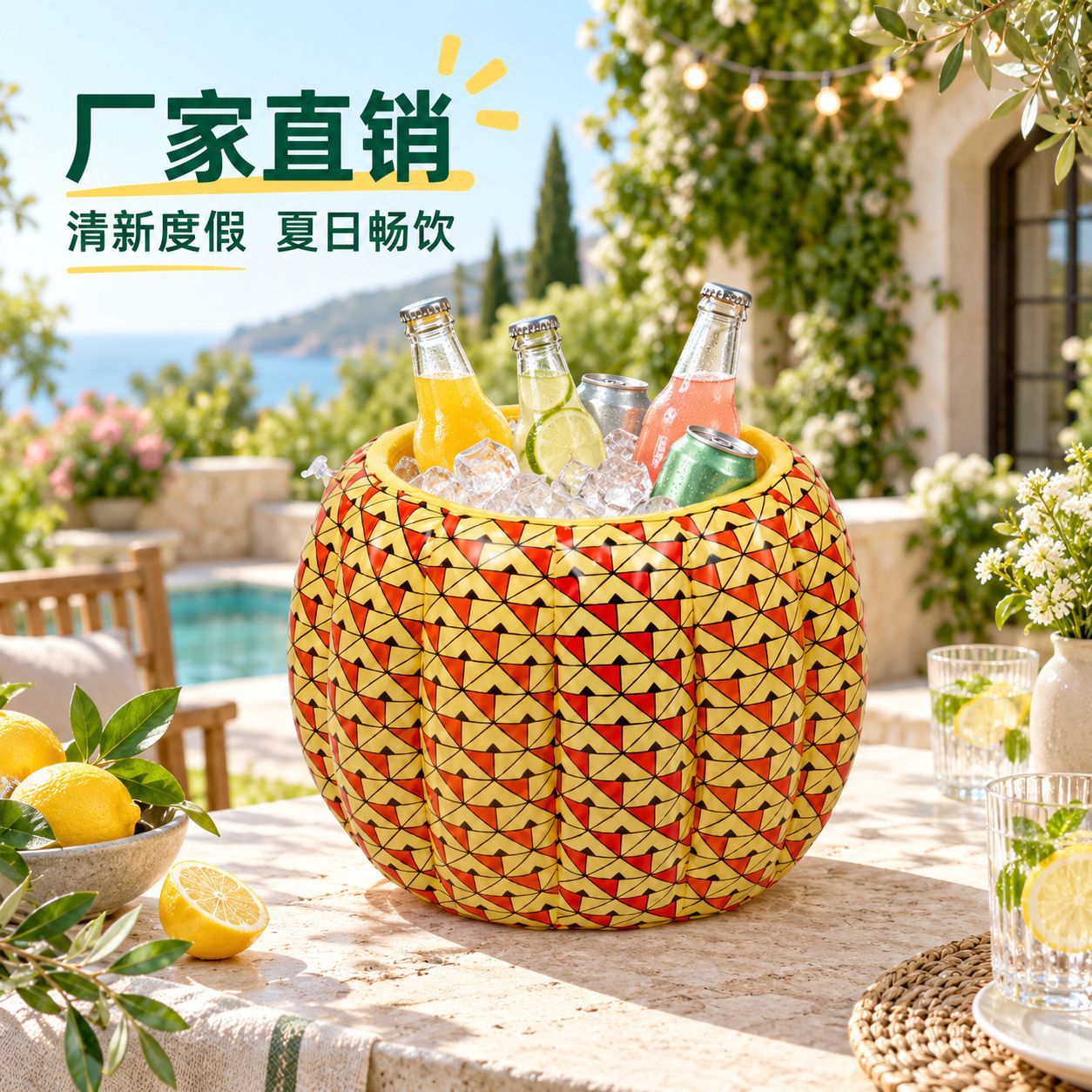 厂家直销出口欧美充气冰桶可乐大冰桶PVC冰桶菠萝冰桶