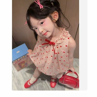 2026木耳边粉色波点女童套装无袖花苞裤两件套夏天绝美小套装薄款