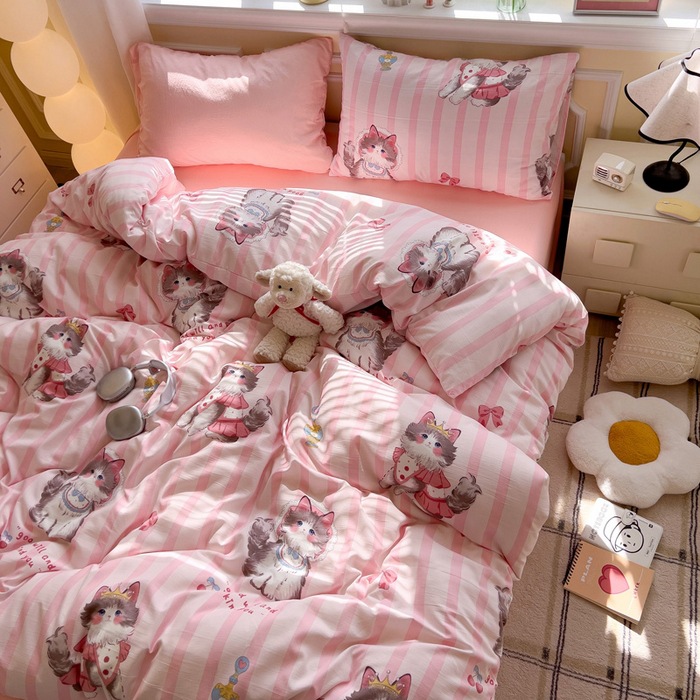 A clase de algodón ultra suave lavado con agua cuatro piezas de madres y bebés cubierta de cama desnuda dormitorio de estudiantes ropa de cama de tres piezas