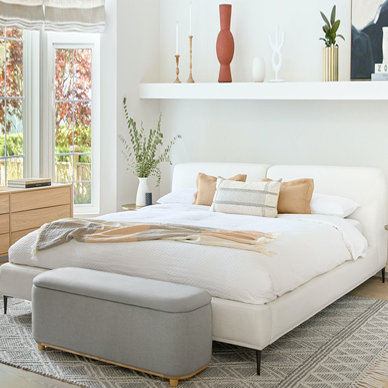 北歐輕奢簡約金屬腳雙人床意式布藝網紅ins風白色公主床侘寂民宿