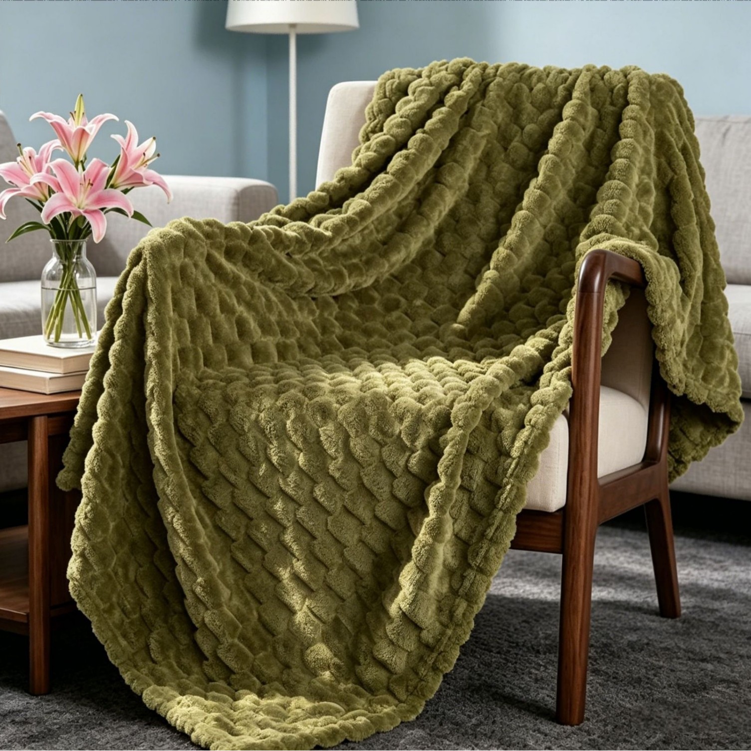 Manta Tejida Térmica para Siesta Jacquard 3D de Poliéster y Franela para Oficina y Dormitorio