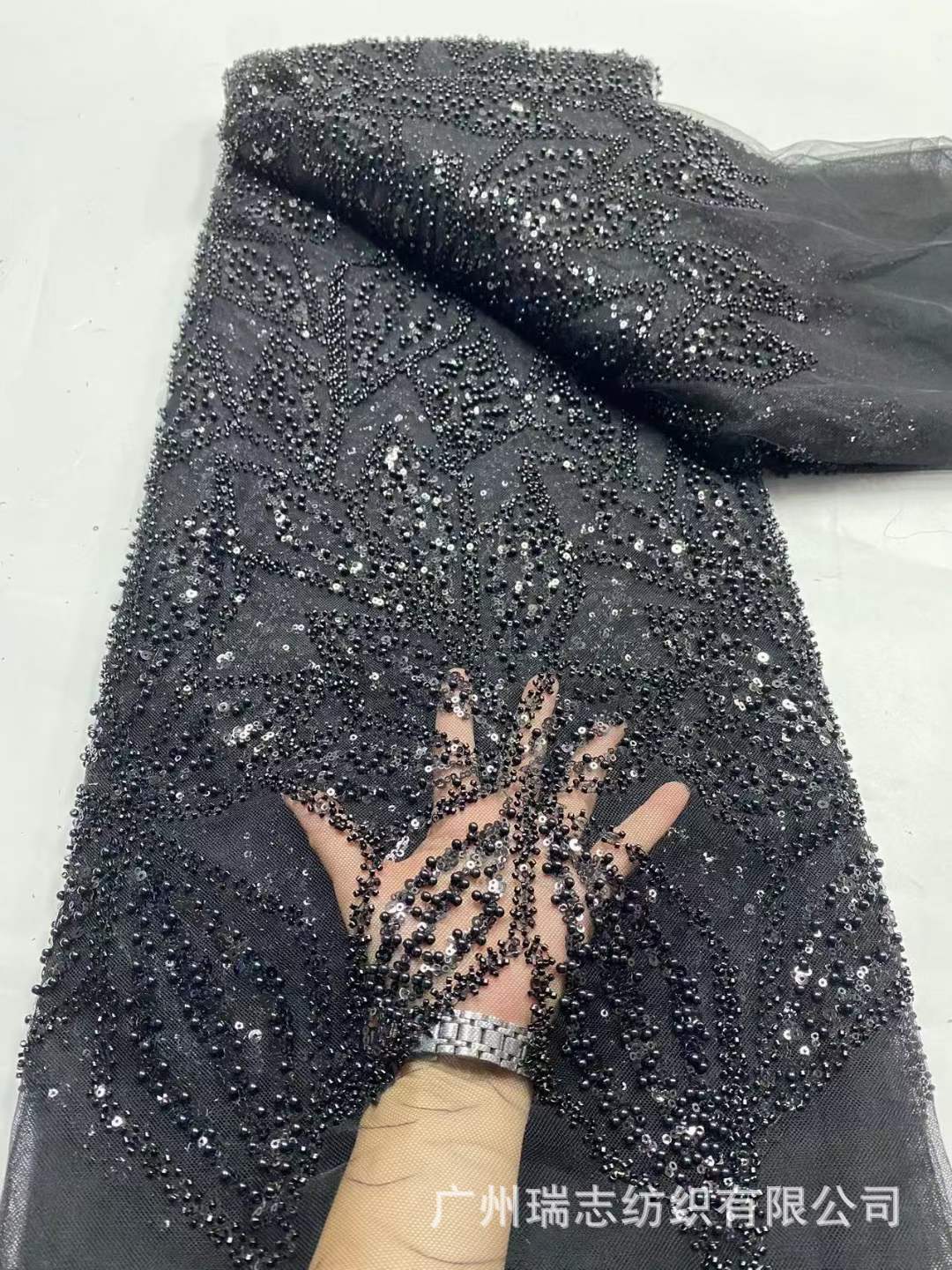 Vestido de banquete nupcial africano tela de encaje lleno de hojas cuentas lentejuelas bordado vestido de novia vestido de tela de ropa