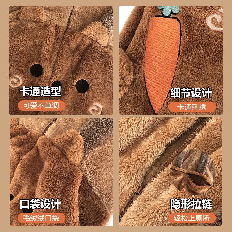 かわいいクマのコーラルベルベットワンピースパジャマ女性用 2025 新しい冬厚みのあるパジャマホーム服は屋外で着用できます|undefined