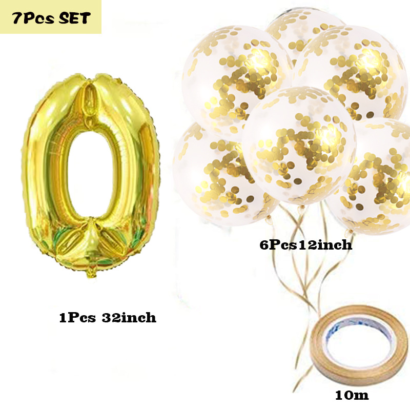 Globo de lentejuelas de confeti de 12 pulgadas Globo digital de papel de aluminio de 32 pulgadas Oro 0123456789 decoración de la fiesta de cumpleaños