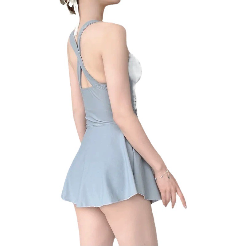 Купальник с горячими источниками Женская мода взрывной сплошной цвет тонкое мясо юбка консервативная талия сексуальный купальный костюм оптом