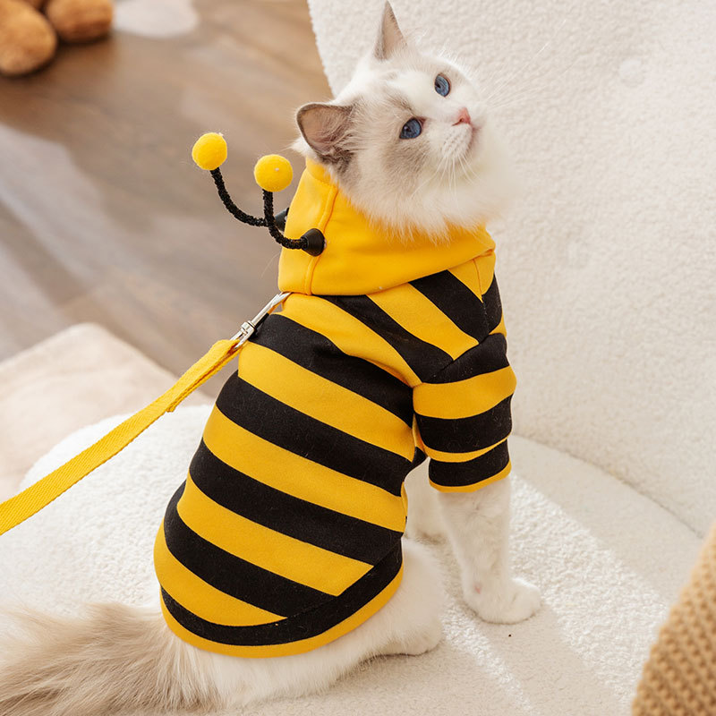 Otoño e Invierno gato rayado lindo abeja Shaper suéter perro de dos patas ropa de peluche ropa de perro mascota