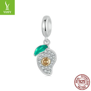 Silver ziyun original exquisite and interesting mango DIY pendant accessories cute inlaid fruit s925 silver bracelet beads