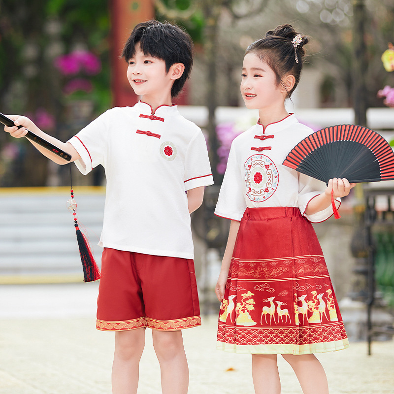 兒童演出服漢服中國風馬面裙校服套裝唐裝六一表演元旦合唱舞蹈服