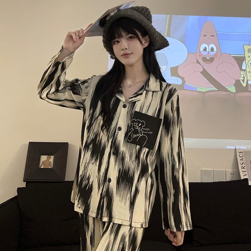 Striped Pajamas Can Be Worn Outside, Simple Style, Loose Casual Long-Sleeved Trousers, Teenagers Plus Size Couple Home Wear Set