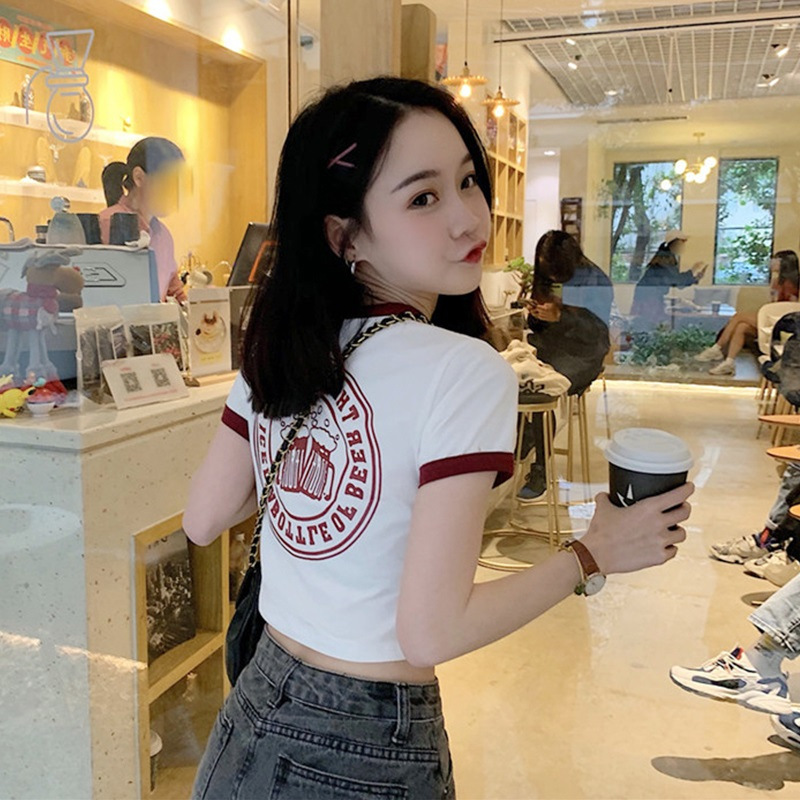 Short fitted base body-friendly summer sexy short sleeve T-shirt for…