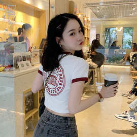 短款修身小个子打底衫女士上衣夏季性感露脐短袖t恤女装休闲衣服