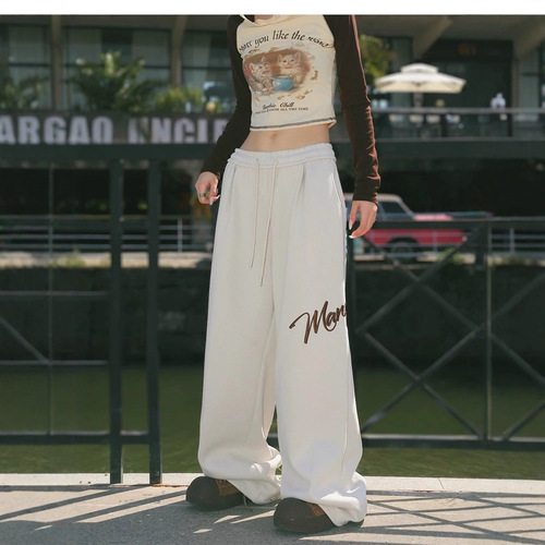 Sweatpants women's 2024 spring new straight-cut thin white loose pants casual pants LU476