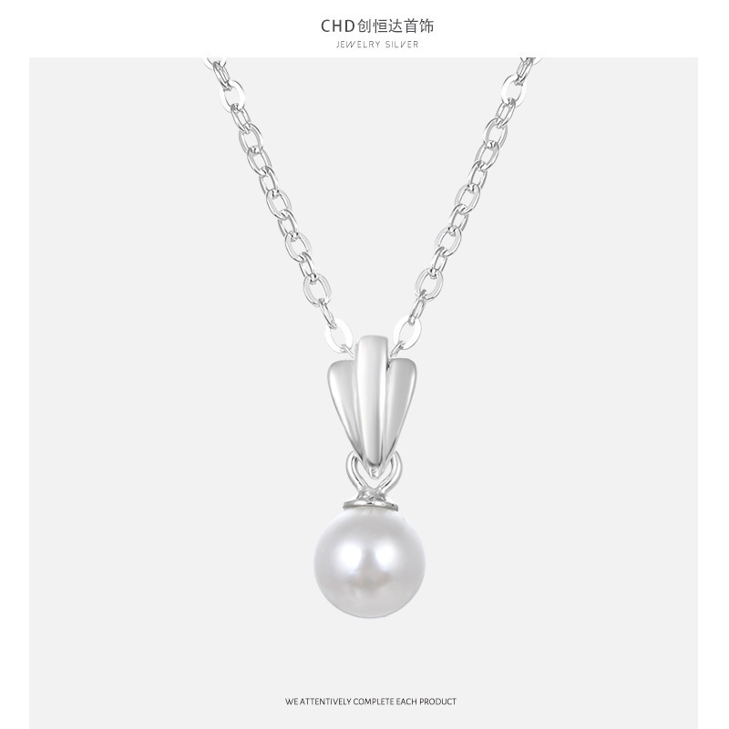 Corea del Sur Dongdaemun S925 plata nueva moda personalidad simple temperamento corto collar de perlas de perlas de cadena de clavícula para mujeres