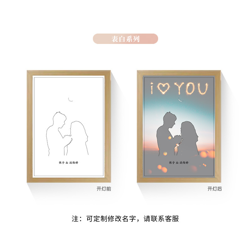 Tres colores TikTok popular pintura ligera de dibujos animados dormitorio noche pintura luminosa marco de fotos de madera maciza creativo bricolaje fabricante