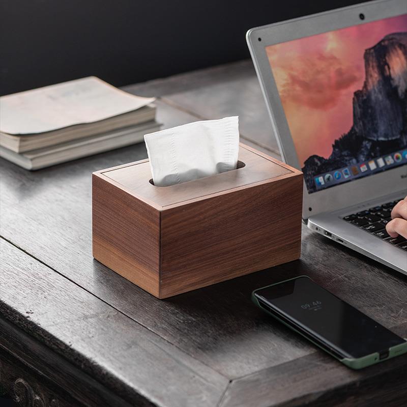 Caja de pañuelos de nogal negro comedor sala de estar mesa de café caja de pañuelos Internet celebridad luz escritorio de lujo caja de almacenamiento de madera maciza de madera