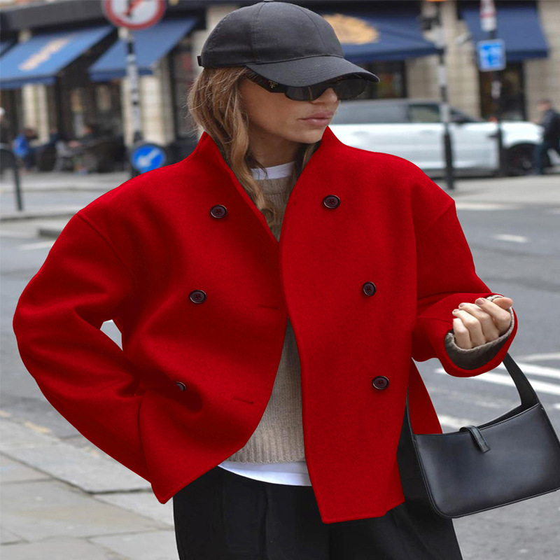 Women's Double-Breasted Wool Blend Trench Coat - Casual Chic British Style Oversized Coat With Notched Lapel (12 Colors, S-Xxl)_voghion.com