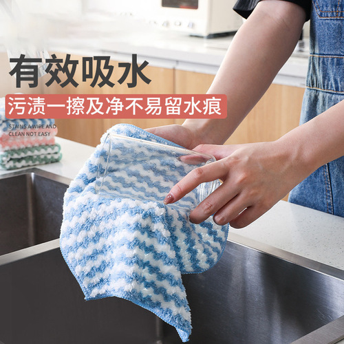Factory direct sales thickened dishwashing cloth coral velvet rag tablecloth scouring pad kitchen cleaning absorbent rag
