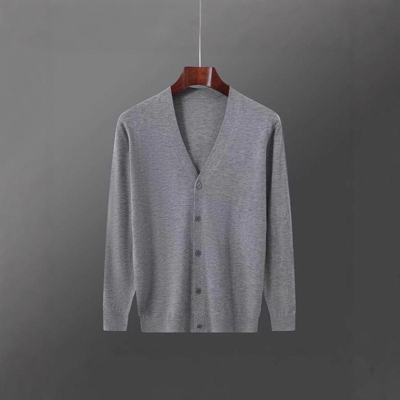 Men's Wool Sweater with V-Neck, Casual Long-Sleeve Cardigan, Fine-Spun Wool Knitwear, Wholesale Direct from Manufacturer
