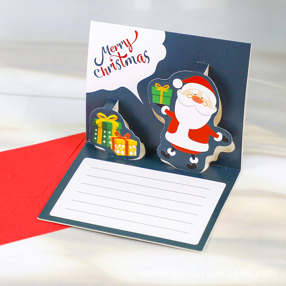 Regalos de Navidad creativos tarjetas de regalo de decoración con sobre de felicitación cartón de dibujos animados tridimensional tarjeta de mensaje de Santa