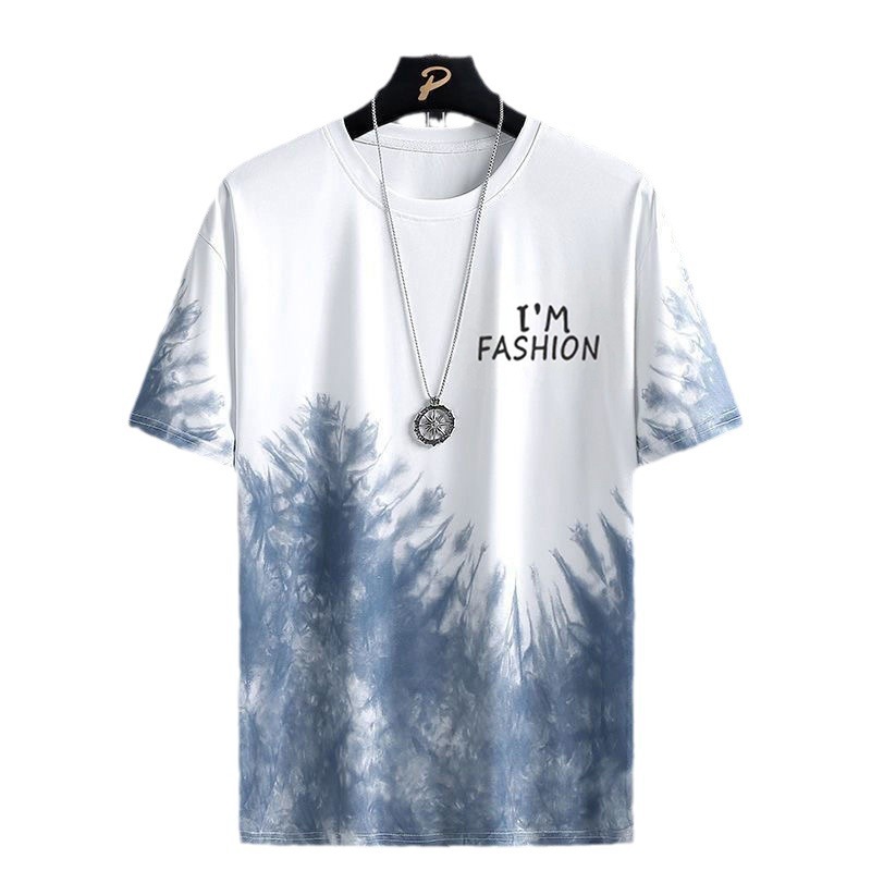 Camiseta de manga corta de seda de hielo para hombres verano 2024 nueva moda estudiantes adolescentes de media manga camiseta de tinta de hielo para hombres