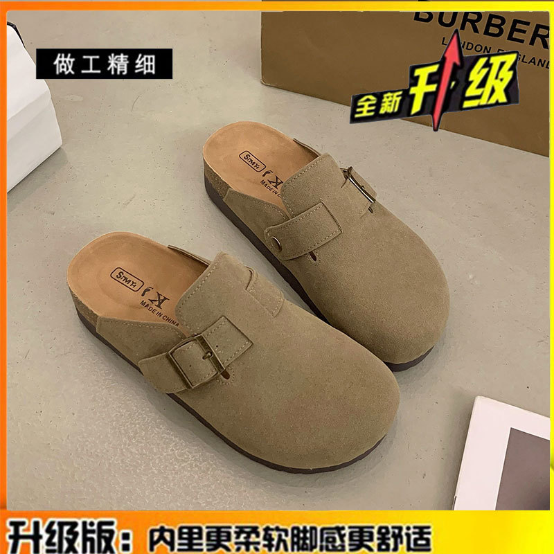 真皮勃肯鞋半拖懒人一脚蹬单鞋2025新款厚底包头拖鞋外穿博肯女鞋|undefined