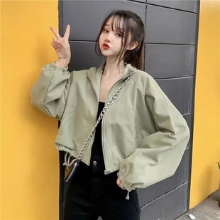 Korean Style Student Versatile Outwear for Women 2025 Autumn New Style Loose Fashion Short Casual Drawstring Cardigan Top Trendy