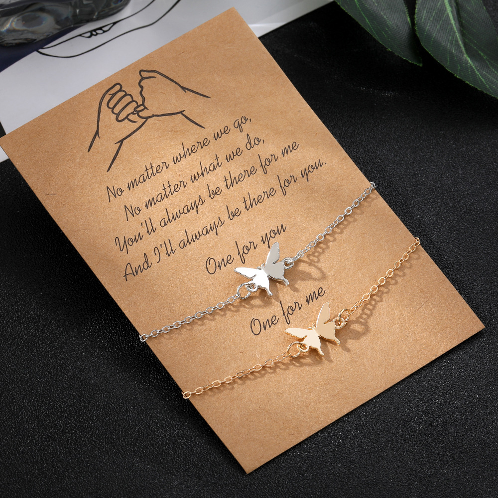 Bracelet de Couple avec carte papillon en or et argent, 2 pièces, chaîne minimaliste_voghion.com