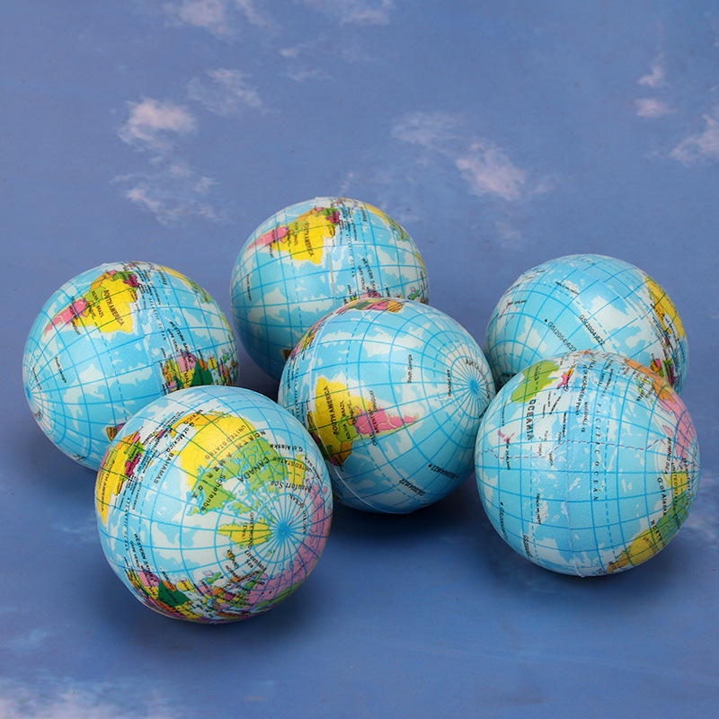 Cross-Border Hot-Selling Wholesale 6.3cm Pu Foam Earth-Patterned English Text Stress Relief Elastic Ball Toy