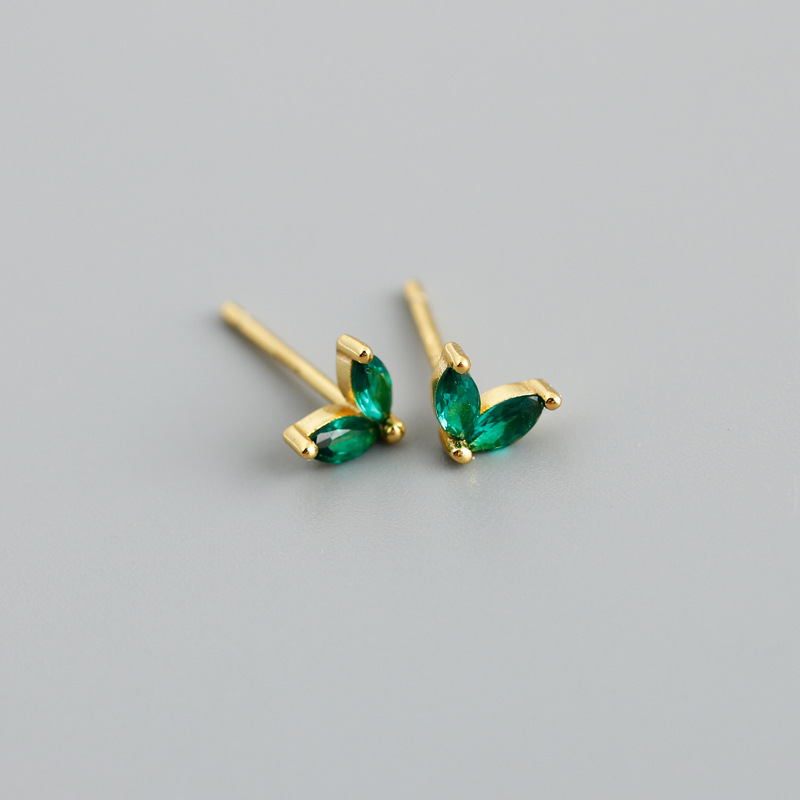 Simple Style Leaf Sterling Silver Inlay Zircon Ear Studs 1 Pair display picture 12
