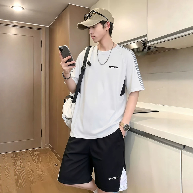 Cross-Border Summer Thin Sportswear Men's Suit Quick-Drying Loose Two-Piece Set Men's Fitness Breathable Cool Casual Wear