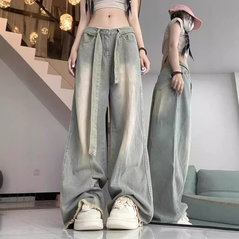 plus size chubby girl Nostalgic High Waist Jeans Women's Autumn and Winter Design Sense American Style High Street Straight Loose Wide Leg Pants plus size chubby girl Nostalgic High Waist Jeans Women's Autumn and Winter Design Sense American Style High Street Straight Loose Wide Leg Pants