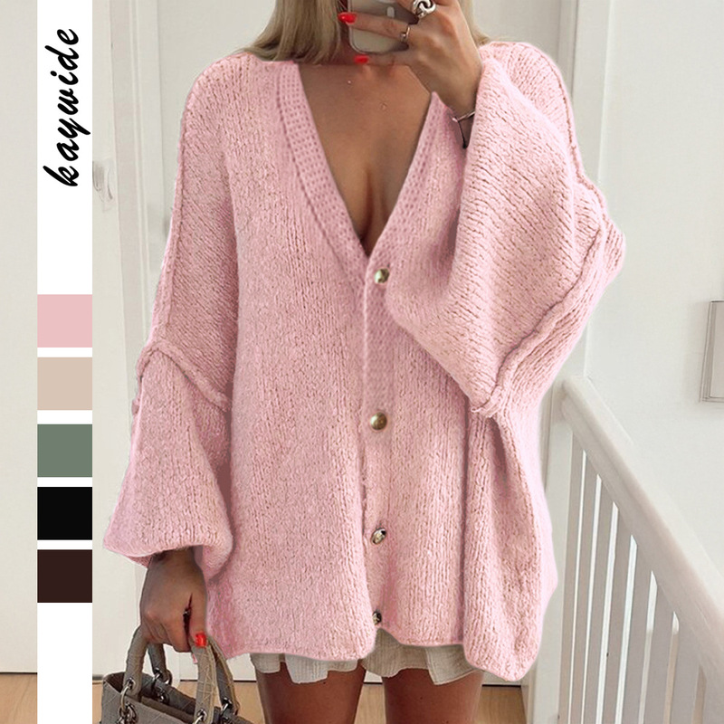 Kaikuo Cross-Border European and American Casual Simple Wide-Sleeved Woolen Shirt Sweater Women's Clothing 2025 Autumn and Winter Amazon Independent Station
