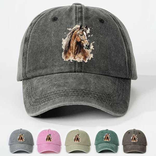Temu Shein Cross-Border Popular Hat with Printed Horse Design, Washable Baseball Cap, Outdoor Adjustable Sun Protection Casual Hat