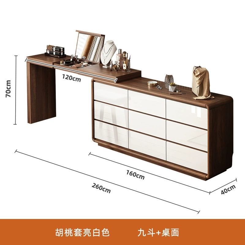 Dressing Table (Baishun) Solid Wood Vanity Cabinet, Telescopic Mirror, Multiple Widths