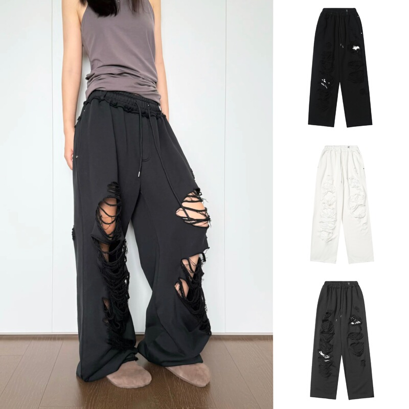 Treemingbird Distressed Frayed Ripped Long Pants Casual Loose Street Dance Jennie Style Sweatpants Treemingbird Distressed Frayed Ripped Long Pants Casual Loose Street Dance Jennie Style Sweatpants